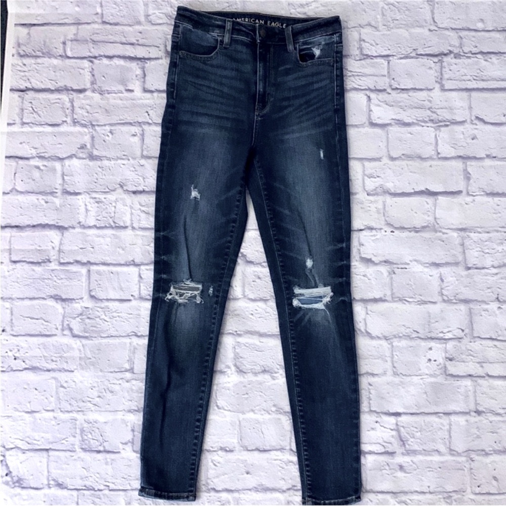 American Eagle Highest Rise Jegging Distressed Blue Denim Size 4 Regular